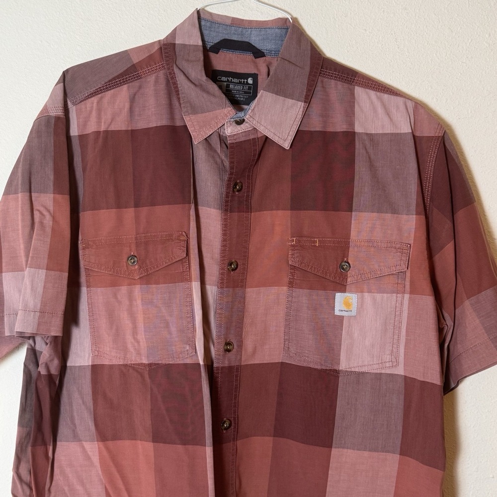 Title: Carhartt Rugged Flex Shirt Men XL Red Plaid Short Sleeve Button‎ Front